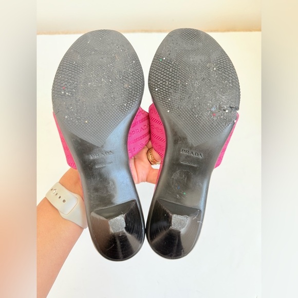 Prada Pink Logo Kitten Heel Slide Canvas Thong Sandals Vintage EU40 - Picture 7 of 9